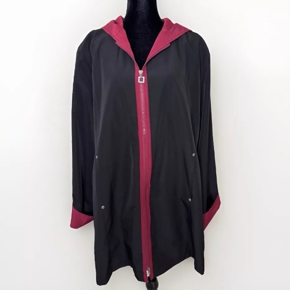 Womens Jacket XL Misty Harbor Original Black Red Hood Lightweight Plus Size EUC - Picture 2 of 9